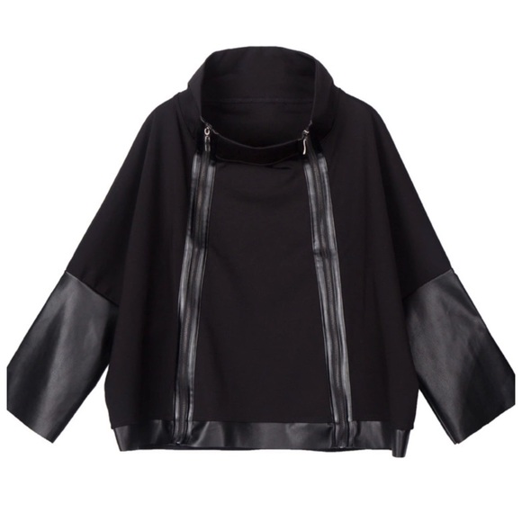 The HYLMA Vegan Leather Accent Zipper Top - Picture 3 of 14